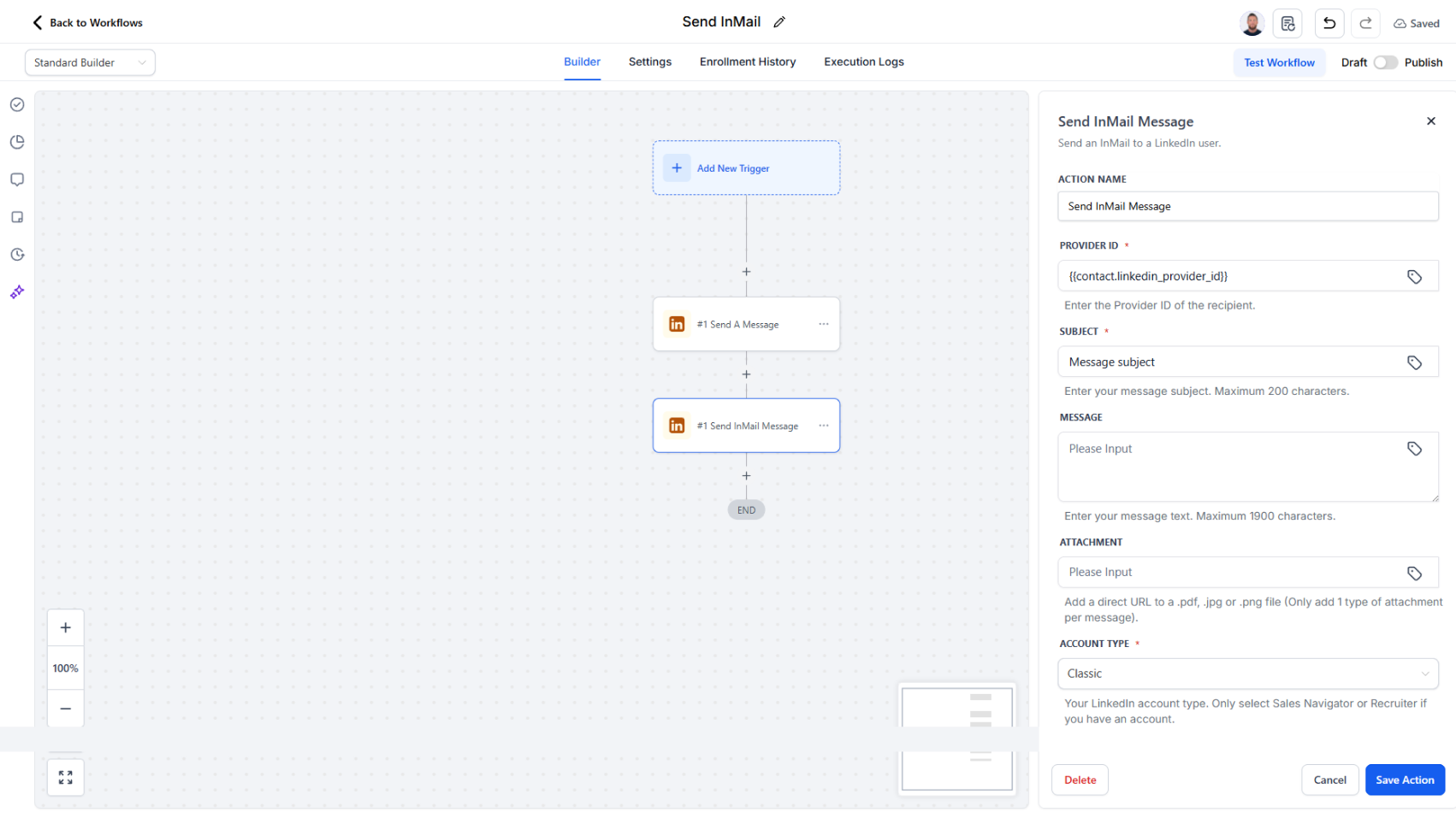 Workflow Action - Separate Messages and InMail Actions